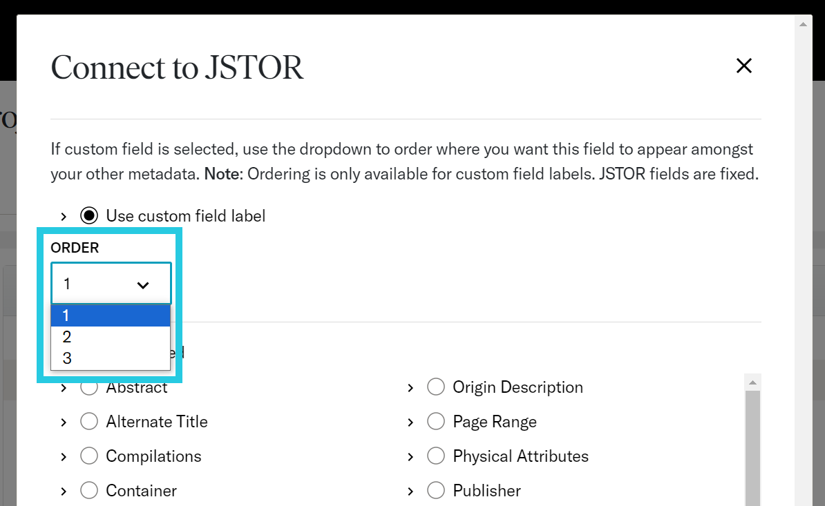 Custom field order drop-down menu