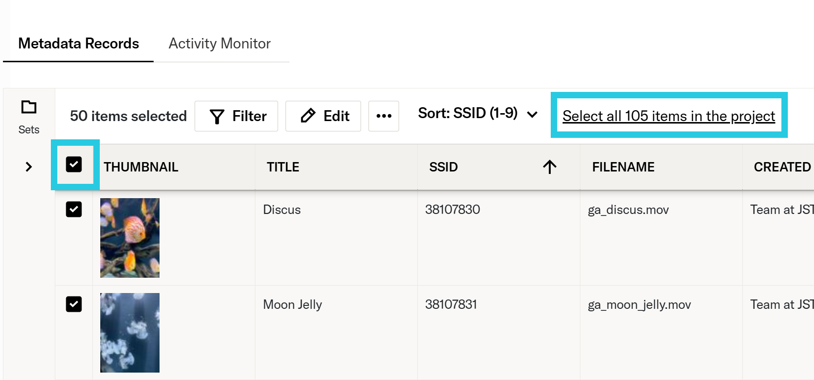 Select all records in project link