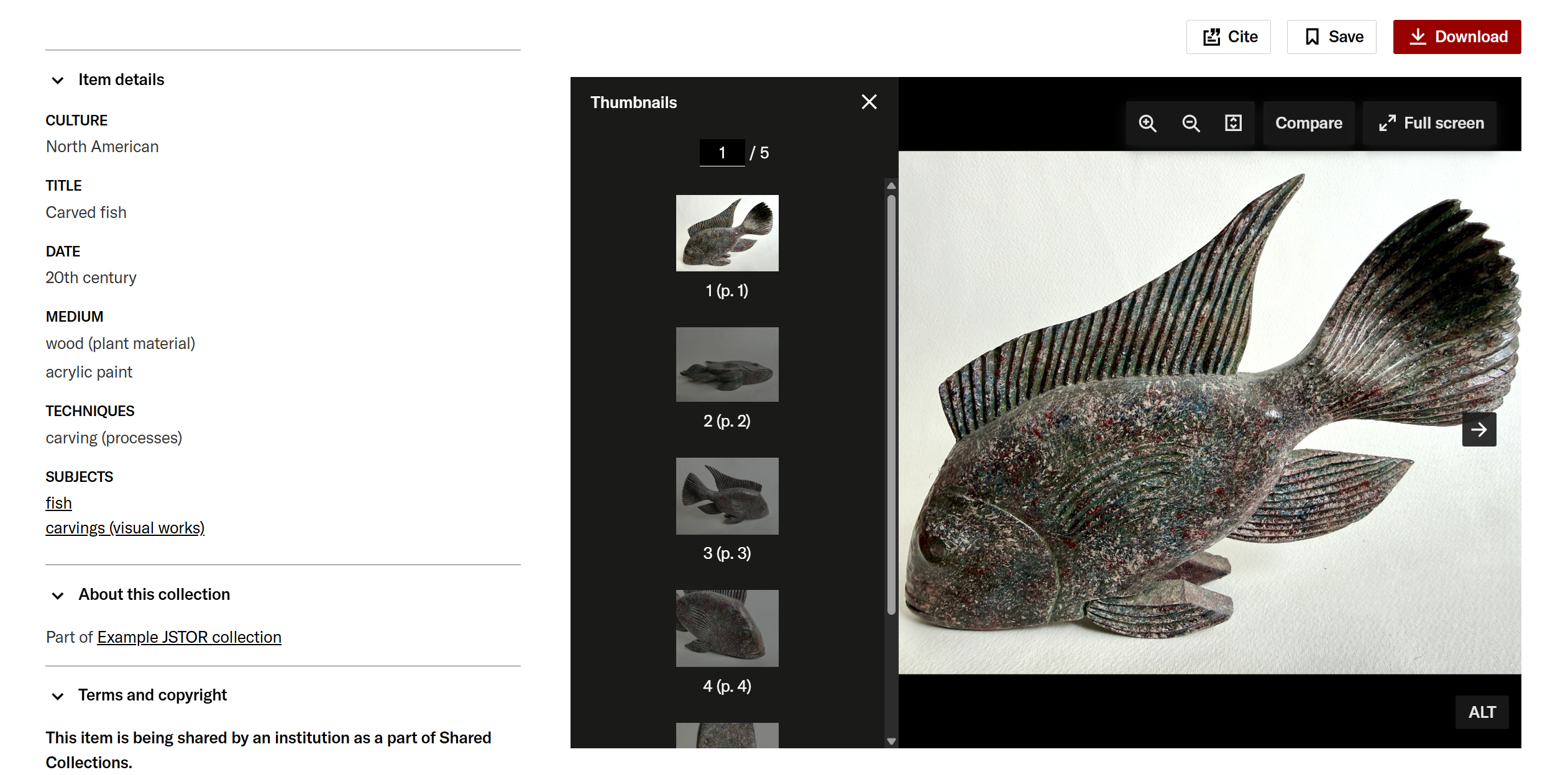 Compound image with thumbnails displayed in the IIIF viewer on JSTOR