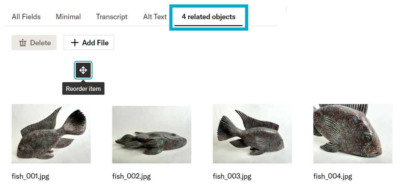 Related objects tab for a compound item